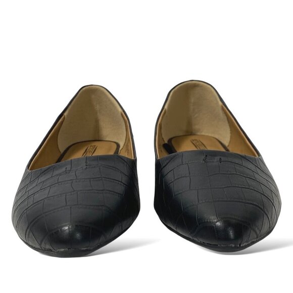 Seychelles Mia Flats Womens 10W Black Croc Embossed Faux Leather Point Toe Shoe - Picture 4 of 11